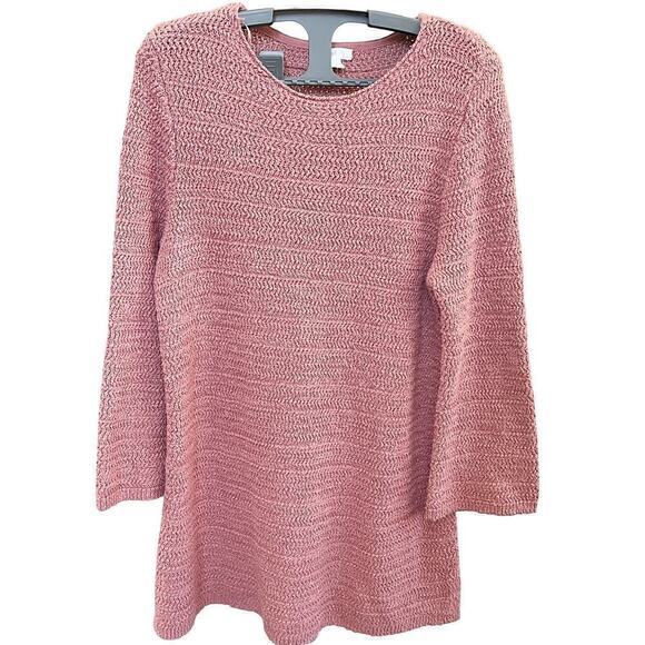 J‎ JILL Medium Pink Cotton Blend 3/4 Sleeve Loose Weave Round Neck Tunic Sweater - Picture 1 of 6